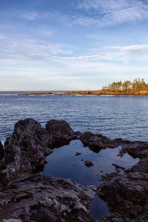 Wild Pacifc Trail, Ucluelet, Vancouver Island, BC, Canada. Beautiful View of the Rocky Ocean Coast during a colorful and vibrant morning sunrise.の写真素材