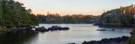 Wild Pacifc Trail, Ucluelet, Vancouver Island, BC, Canada. Beautiful View of the Rocky Ocean Coast during a colorful and vibrant morning sunrise.の写真素材