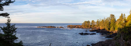 Wild Pacifc Trail, Ucluelet, Vancouver Island, BC, Canada. Beautiful View of the Rocky Ocean Coast during a colorful and vibrant morning sunrise.の写真素材