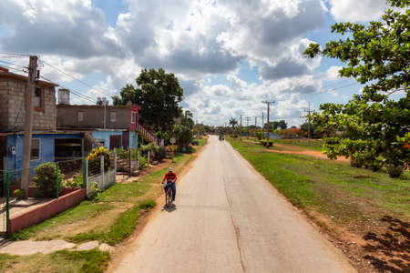 Trinidad, Cuba - June 6, 2019: Aerial view of a road on the outskirt of the small Cuban Town.のeditorial素材