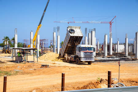 Playa Ancon, Trinidad, Cuba - June 6, 2019: Industrial Construction Site of a new resort on the beach during a sunny summer day.のeditorial素材