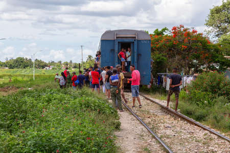 Ciego de Avila, Central Cuba - June 14, 2019: Cuban People are waiting for the Train after an...