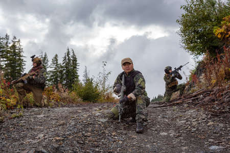 Chilliwack, British Columbia, Canada - October 5, 2019: Army Man wearing Tactical Uniform and...