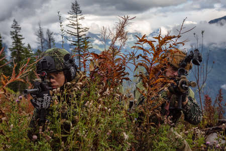 Chilliwack, British Columbia, Canada - October 5, 2019: Army Man wearing Tactical Uniform and...
