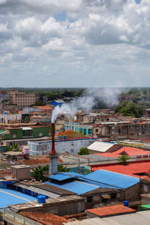 Aerial view of a small Cuban Town, Ciego de Avila, during a cloudy and sunny day. Located in Central Cuba.の写真素材