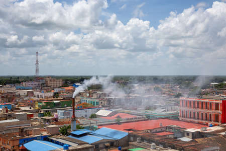 Aerial view of a small Cuban Town, Ciego de Avila, during a cloudy and sunny day. Located in Central Cuba.の写真素材