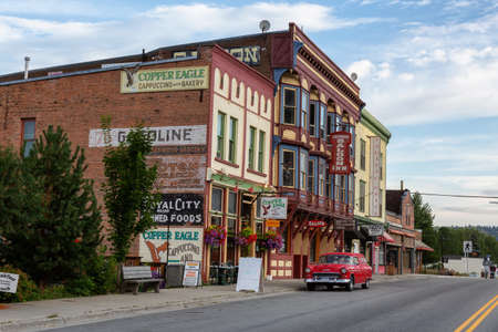 Greenwood, British Columbia, Canada - August 31, 2019: Beautiful View of a Small Historic Town in BC during a cloudy summer morning.のeditorial素材