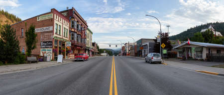 Greenwood, British Columbia, Canada - August 31, 2019: Beautiful View of a Small Historic Town in BC during a cloudy summer morning.のeditorial素材