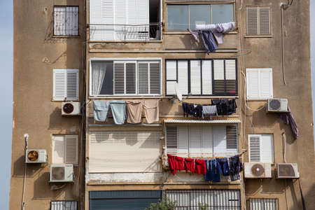 Tel Aviv, Israel - April 13, 2019: Exterior View of a Residential Apartment Building in the City.のeditorial素材