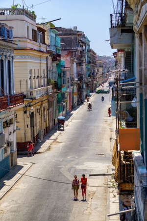 Havana, Cuba - May 28, 2019: Beautiful Aerial Street view of the Old Havana City, Capital of Cuba, during a bright and sunny day.のeditorial素材