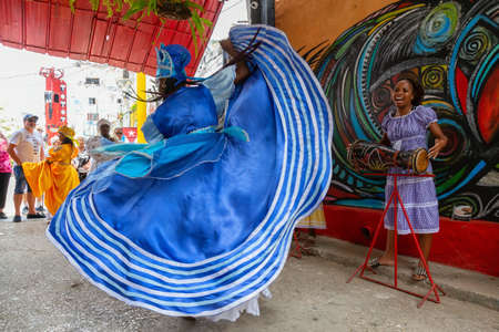 Havana, Cuba - May 29, 2019: Cuban people are performing an African Dance in the Old Havana City, Capital of Cuba, during a bright and sunny day.のeditorial素材