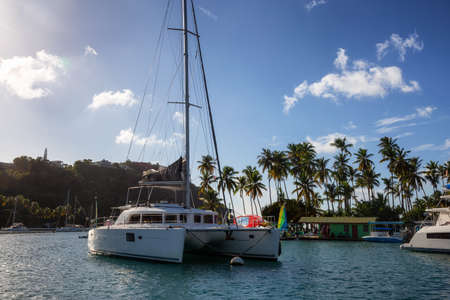 Roseau, Castries, Saint Lucia - December03, 2019: Sail Boats on the Beautiful Marina on the...