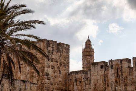 Street view of the Ancient Old City during a cloudy day. Taken in Jerusalem, Israel.