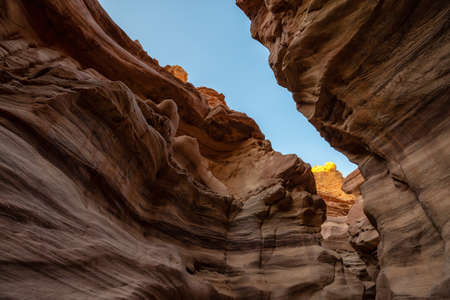 Beautiful landscape view of the Red Canyon in Eilat, Israel. Taken during a sunny sunrise.の写真素材