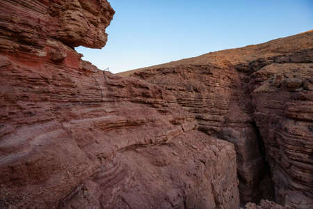 Beautiful landscape view of the Red Canyon in Eilat, Israel. Taken during a sunny sunrise.の写真素材