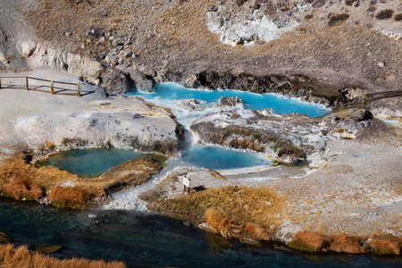 View of natural Hot Springs at Hot Creek Geological Site. Located near Mammoth Lakes, California, United States.の写真素材