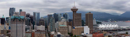 Downtown Vancouver, British Columbia, Canada - June 22, 2018: Aerial view of the modern city during...