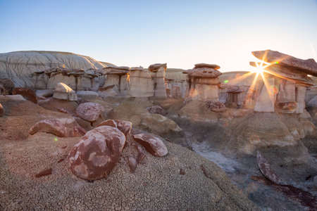 Beautiful landscape view of unique rock formation in the desert of New Mexico, United States of...