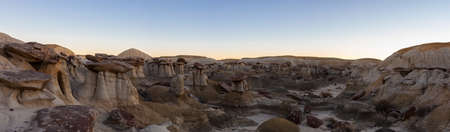Panoramic landscape view of unique rock formation in the desert of New Mexico, United States of America.の写真素材