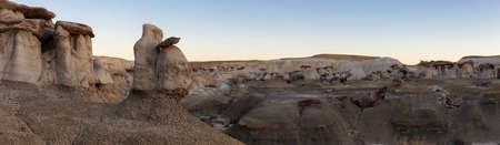 Panoramic landscape view of unique rock formation in the desert of New Mexico, United States of...