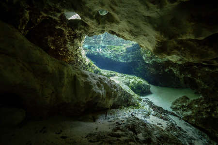 Beautiful view of an underwater cave formation. Taken in 7 Sisters Springs, Chassahowitzka River, Florida, United States of America.の写真素材