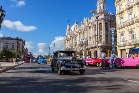 Havana, Cuba - May 13, 2019: Classic Old Car in the streets of the Old Havana City during a vibrant and bright sunny morning.のeditorial素材