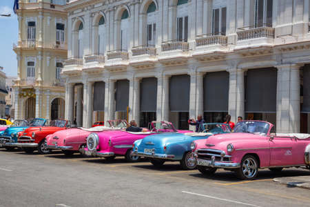 Havana, Cuba - May 19, 2019: Classic Old American Car in the streets of the Old Havana City during a vibrant and bright sunny day.のeditorial素材