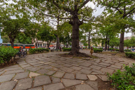 Havana, Cuba - May 14, 2019: Beautiful view of a park in the Old Havana City, Capital of Cuba, during a bright and sunny day.のeditorial素材