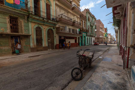 Havana, Cuba - May 14, 2019: Street view of the Old Havana City, Capital of Cuba, during a bright and sunny day.のeditorial素材