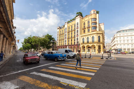 Havana, Cuba - May 14, 2019: Street view of the beautiful Old Havana City, Capital of Cuba, during a...