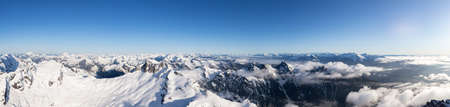 Aerial Panoramic View of Remote Canadian Mountain Landscape during sunny morning. Located near Vancouver, British Columbia, Canada. Nature Panorama Background. Authenticの写真素材