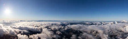 Aerial Panoramic View of Remote Canadian Mountain Landscape during sunny morning. Located near Vancouver, British Columbia, Canada. Nature Panorama Background. Authenticの写真素材