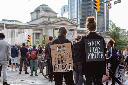 Downtown Vancouver, British Columbia, Canada - May 31, 2020: Big Crowd of People Protesting on Black Lives Matter at Vancouver Art Gallery.のeditorial素材