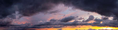 Beautiful Panoramic View of Cloudscape during a colorful sunset or sunrise. Taken on the West Coast of British Columbia, Canada.の写真素材