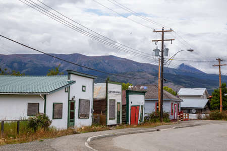 Carcross, Yukon, Canada - August 23, 2020: Colorful Building Stores that are Closed Down in a small touristic town due to Covid19.のeditorial素材