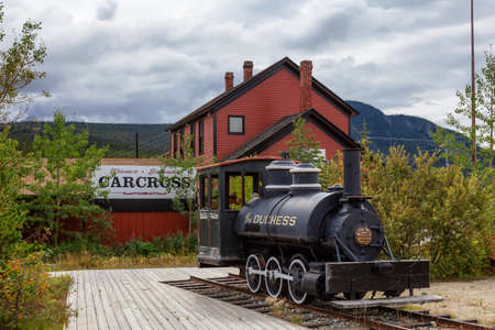 Carcross, Yukon, Canada - August 23, 2020: Historic Train in a small touristic town.のeditorial素材