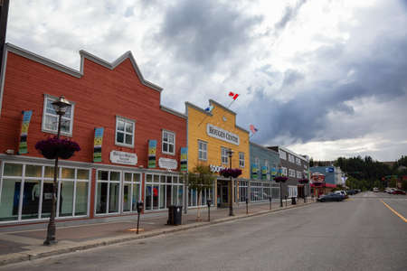 Whitehorse, Yukon, Canada - August 23, 2020: Colorful Building Storefronts in Downtown City during a cloudy summer day.のeditorial素材