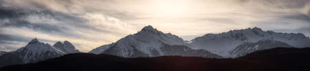 Panoramic Canadian Mountain Landscape View during a cloudy winter day. Taken in Tantalus Lookout...