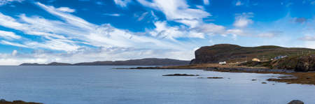 Small town on the Atlantic Ocean Coast. Blue Cloudy Sky Art Render. Taken in Hay Cove, Northern...
