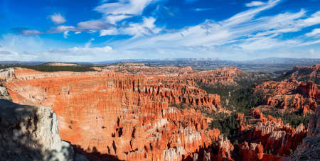 Aerial panoramic view of the beautiful American Canyon Landscape. Dramatic Cloudy Blue Sky Artistic Render. Taken in Bryce Canyon National Park, Utah, United Statesの写真素材