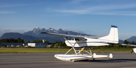 Airplanes parked at the Airport Apron during a sunny day. Pitt Meadows, Greater Vancouver, British...