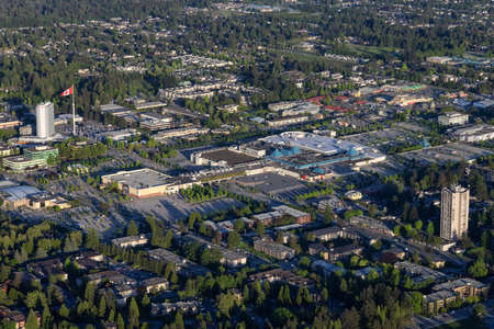 Surrey, British Columbia, Canada - May 16, 2021: Aerial view from Airplane of Guildford Shopping Mall.のeditorial素材