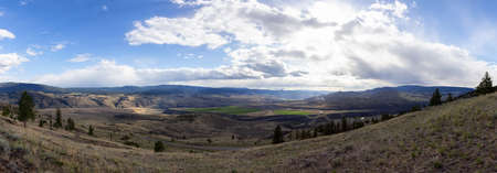 Panoramic View of Desert Mountain Canadian Nature Landscape. Colorful Blue Sky. Taken in Savona near Kamloops, British Columbia, Canada. Background Panoramaの写真素材