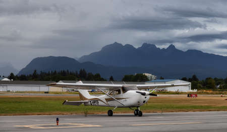 Pitt Meadows, Greater Vancouver, British Columbia, Canada - August 5, 2021: Airplanes parked at the...