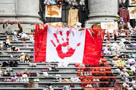 Downtown Vancouver, British Columbia, Canada - August 28, 2021: Memorial for the morning of the...