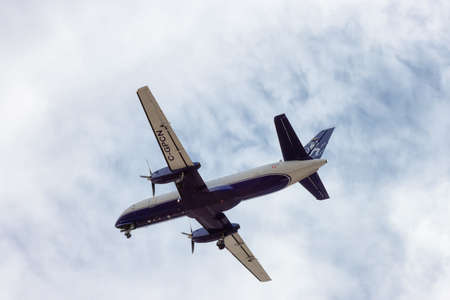 Victoria, Vancouver Island, British Columbia, Canada - August 25, 2021: Commercial Airliner airplane...