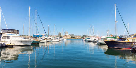 Downtown Victoria, Vancouver Island, British Columbia, Canada - August 17, 2021: Sailboats parked at...