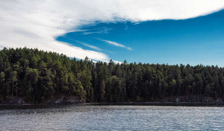 Canadian Nature Landscape View of the Islands on West Coast of Pacific Ocean. Sunny Summer. Located near Victoria, Vancouver Island, British Columbia, Canada.の写真素材