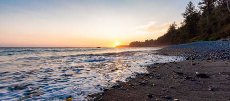 Sandcut Beach on the West Coast of Pacific Ocean. Summer Sunny Sunset. Canadian Nature Landscape Background. Located near Victoria, Vancouver Island, BC, Canada.の写真素材