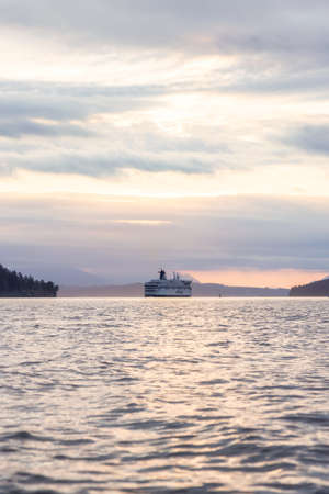 Victoria, Vancouver Island, British Columbia, Canada - August 20, 2021: BC Ferries Boat leaving the...